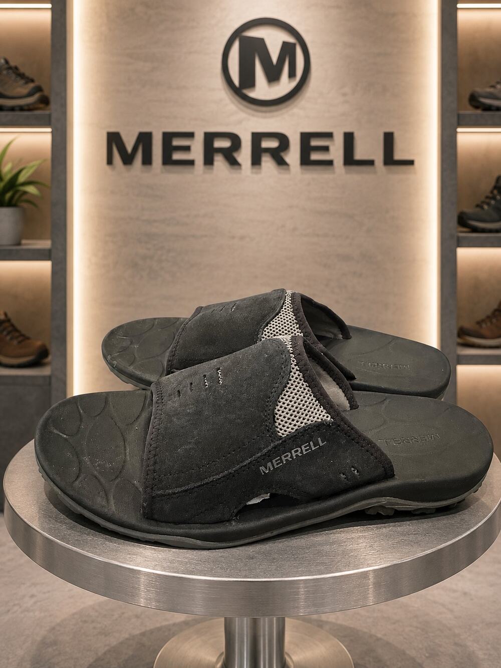 Merrell Mens Encore Slide Black Suede Mesh Comfort Sandals Size 11